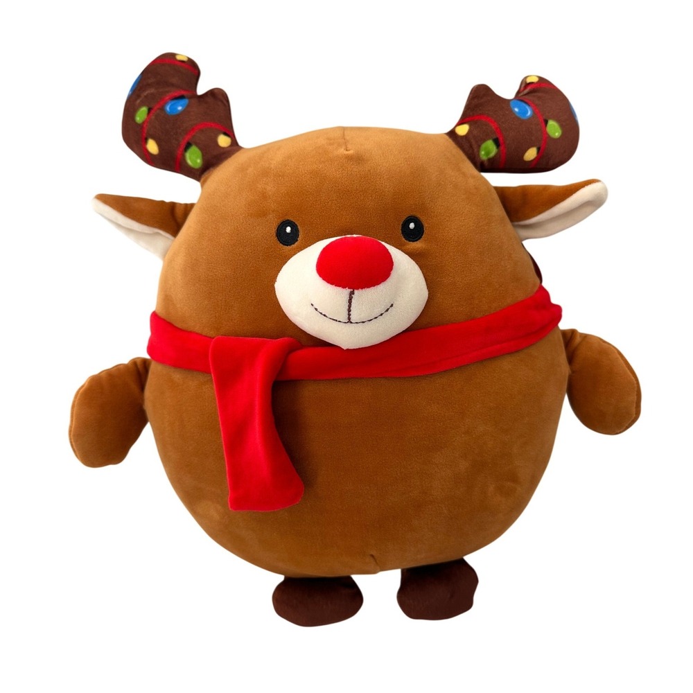 Holiday Time Reindeer Plush Christmas Stuffed Animal 12in Brown Red Scarf Toy